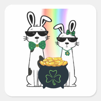 Cool Rabbits and Pot of Gold Square Sticker