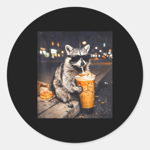 Cool raccoon drinking iced coffee animal meme classic round sticker