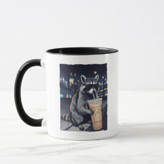 Cool Raccoon Drinking Iced Coffee Night Scene Mug