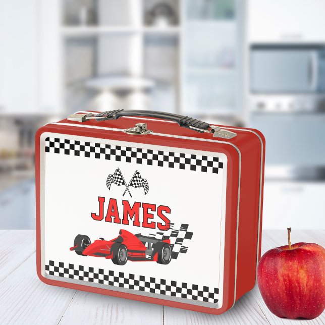 Cool Race Car Boy Custom Name Personalised Metal Lunch Box (Creator Uploaded)
