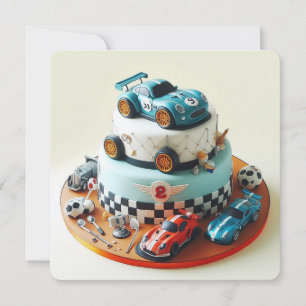 COOL RACE CAR THEMED KIDS BIRTHDAY CAKE CARD