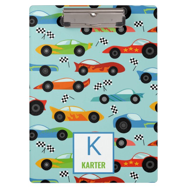 Cool Race Cars Personalised Kids Clipboard (Front)
