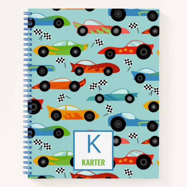 Cool Race Cars Personalised Kids Notebook (Front)
