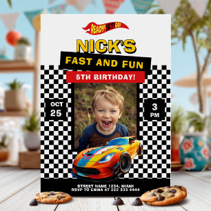 Cool Racing Car with photo Birthday Party Invitation