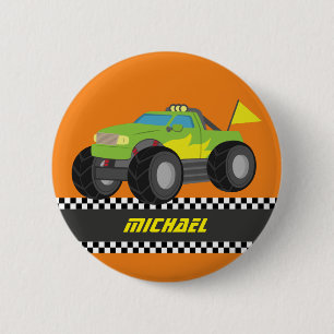 Cool Racing Green Monster Truck for Racer Boys 6 Cm Round Badge