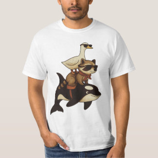 Cool Racoon and Duck Riding Orca T-Shirt
