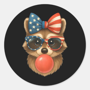 Cool Racoon Bubble Gum Usa Flag Patriotic 4th Of Classic Round Sticker