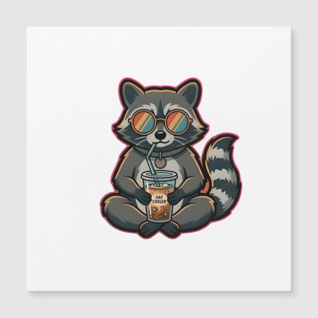 Cool Racoon Drinking Oat Milk Iced Coffee (Front)