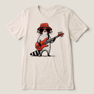 Cool Racoon Playing Red Bass Guitar Tri-Blend Shirt