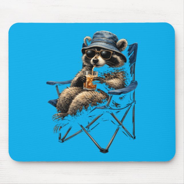 Cool Racoon Relaxing With Drink Mouse Pad (Front)