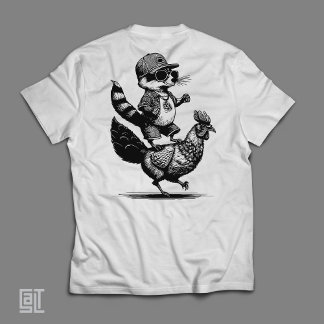 Cool Racoon Riding a Chicken Funny Urban Animal T-Shirt