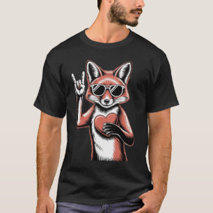 Cool Racoon Rock On Graphic Red Heart Trash Panda T-Shirt