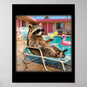 Cool racoon sunglasses margarita summer vacation poster
