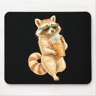 Cool Racoon With Iced Drink Summer Vibes Mouse Pad