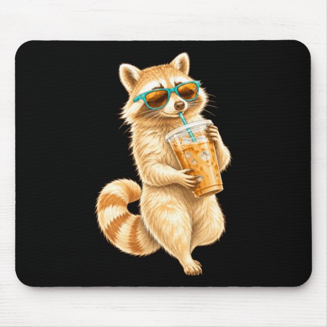 Cool Racoon With Iced Drink Summer Vibes Mouse Pad (Front)