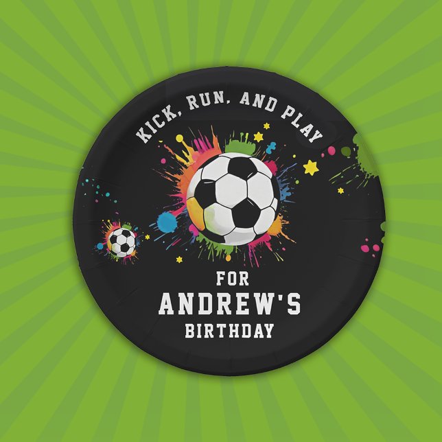 Cool Rainbow Black Soccer Player Sport Balls Paint Paper Plate (Creator Uploaded)