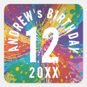 Cool Rainbow Blast Paintball Birthday Celebration Square Sticker