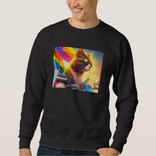 Cool Rainbow Cat LGBT Sunglasses Bisexual Funny Ki Sweatshirt