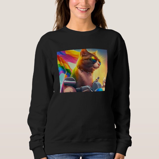 Cool Rainbow Cat LGBT Sunglasses Bisexual Funny Ki Sweatshirt (Front)
