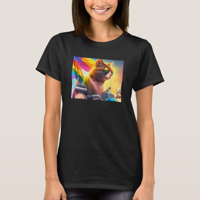 Cool Rainbow Cat LGBT Sunglasses Bisexual Funny Ki T-Shirt (Front)
