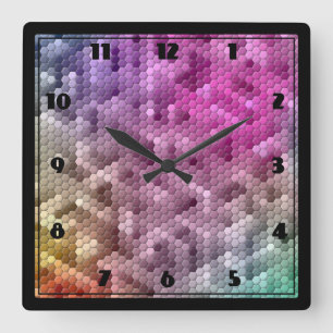 Cool Rainbow Colour Mosaic Square Wall Clock