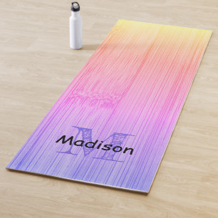 Cool rainbow colourful bamboo wood print Monogram  Yoga Mat