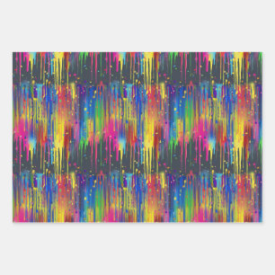 Cool Rainbow Party Paint Drip Repeating Pattern Wrapping Paper Sheet