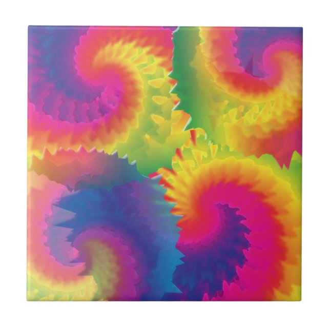 Cool Rainbow Tie Dye Pattern Ceramic Tile (Front)