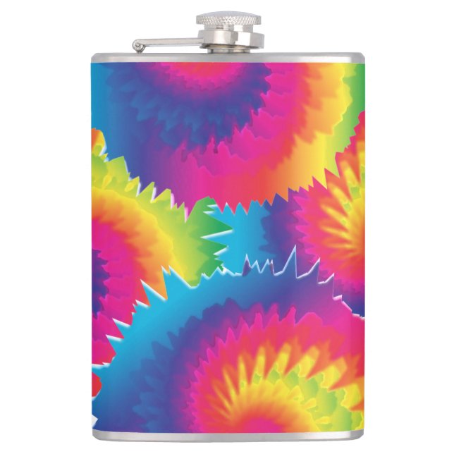 Cool Rainbow Tie Dye Pattern Hip Flask (Front)