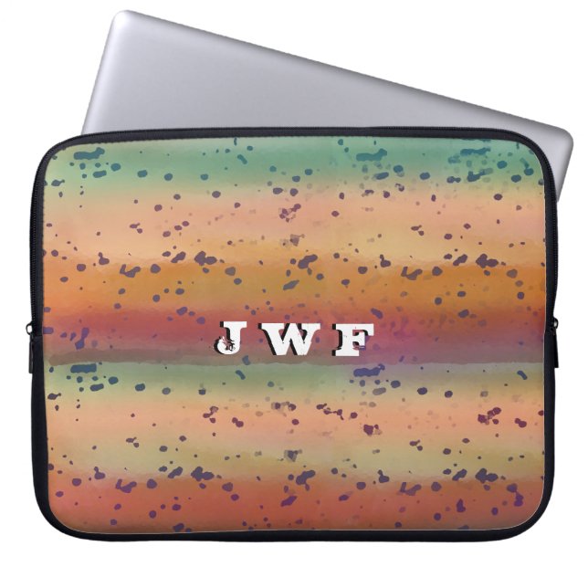 Cool Rainbow Trout Skin Pattern with Monogram Laptop Sleeve (Front)