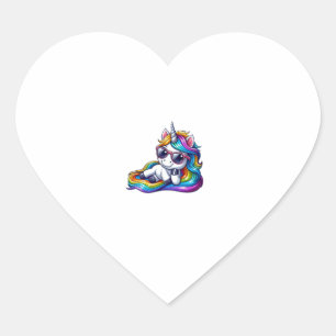 Cool Rainbow Unicorn with Sunglasses Relaxing Long Heart Sticker