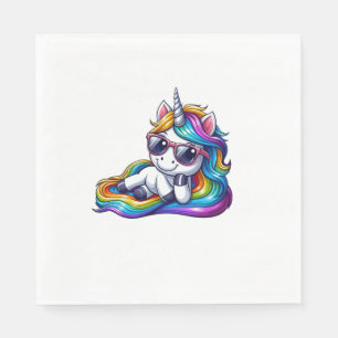 Cool Rainbow Unicorn with Sunglasses Relaxing Long Napkin