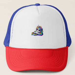 Cool Rainbow Unicorn with Sunglasses Relaxing Long Trucker Hat