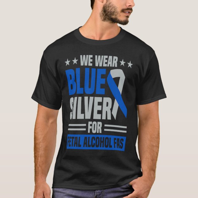 Cool Rainbow We Wear Blue & Silver For Foetal Alco T-Shirt (Front)