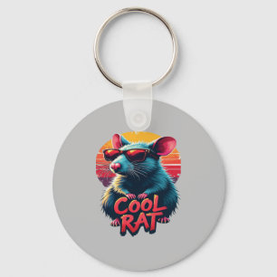 Cool Rat with Sunglasses Retro Sunset Design Key Ring