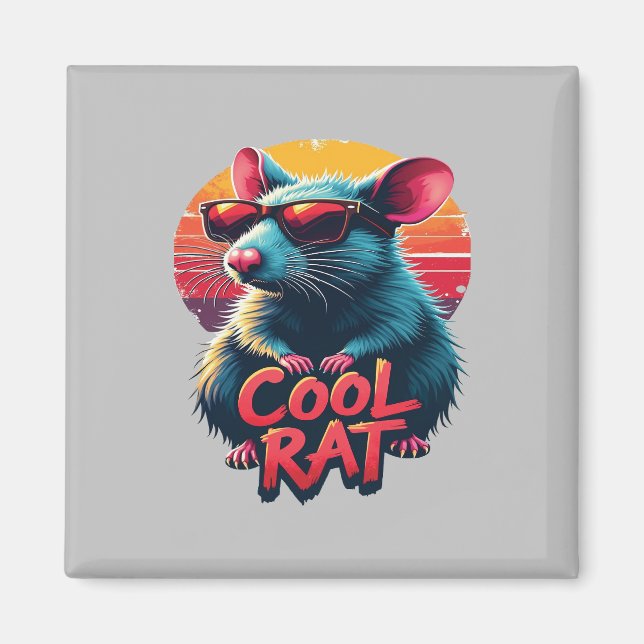 Cool Rat with Sunglasses Retro Sunset Design Magnet (Front)