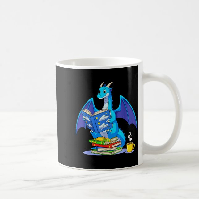 Cool Reading Books Dragon Book Lover Bookworm Men  Coffee Mug (Right)
