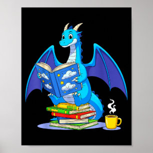 Cool Reading Books Dragon Book Lover Bookworm Men  Poster
