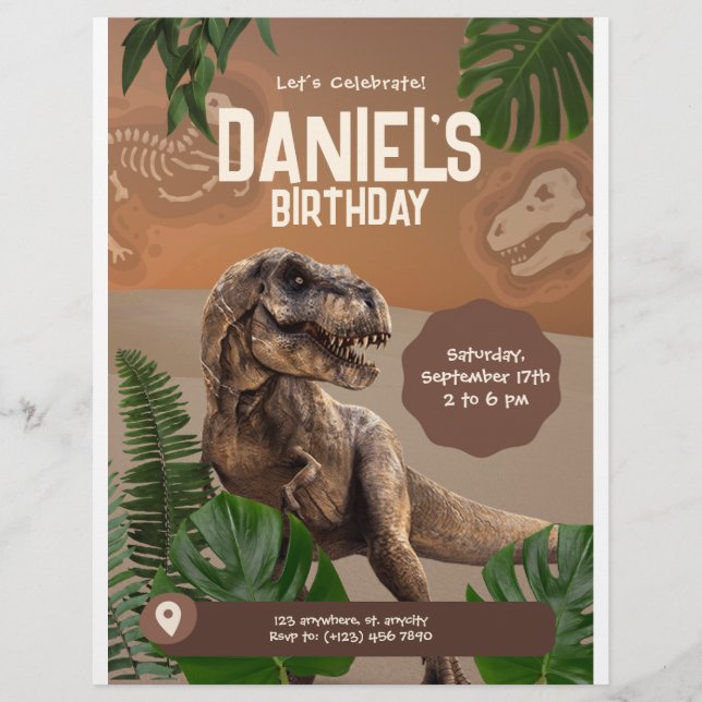 Cool Realistic Dinosaur Birthday Invitation Flyer (Front)
