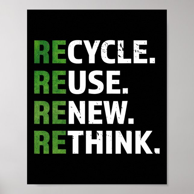 Cool Recycle Reuse Renew Rethink Quote Earth Day E Poster (Front)