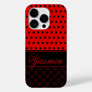 Cool Red And Black Stylish Polka Dots, Custom Name Case-Mate iPhone 14 Pro Case