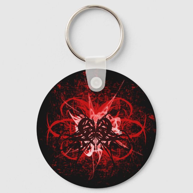 Cool Red and Black Tribal Heart Symbol Design Key Ring (Front)