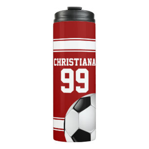 Cool Red and White Stripes Jersey Soccer Ball Thermal Tumbler