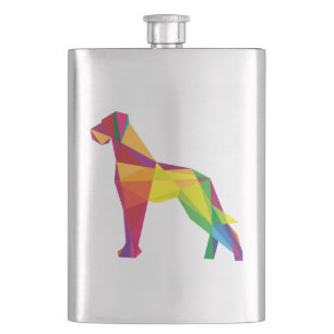 Cool red and yellow abstract Great Dane illustrati Hip Flask