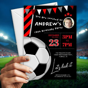 Cool Red black Soccer Birthday Party Invitation