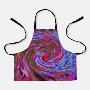 Cool Red, Blue and Pink Abstract Floral Swirl Apron