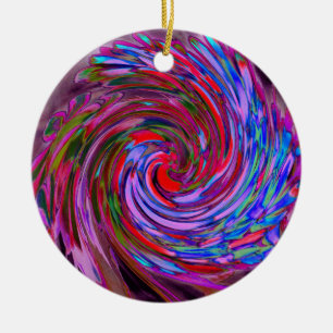 Cool Red, Blue and Pink Abstract Floral Swirl Ceramic Ornament