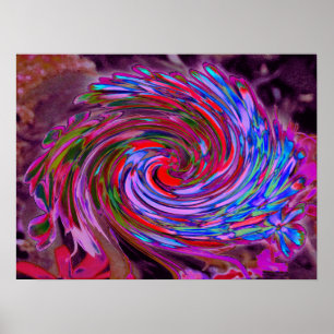 Cool Red, Blue and Pink Abstract Floral Swirl Poster