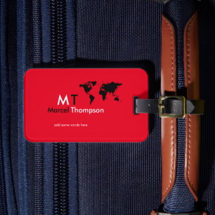 cool red colour elegant-and-modern monogram travel luggage tag