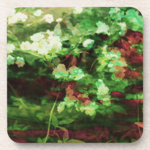 Cool red green flower art pattern. Nature concept Coaster